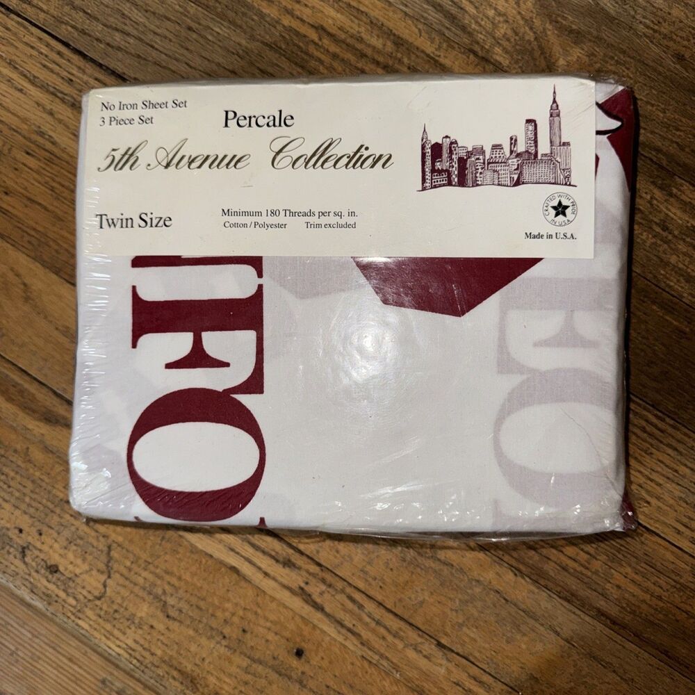 Fordham University Twin Size Sheet Set NOS made In USA Cotton Percale New